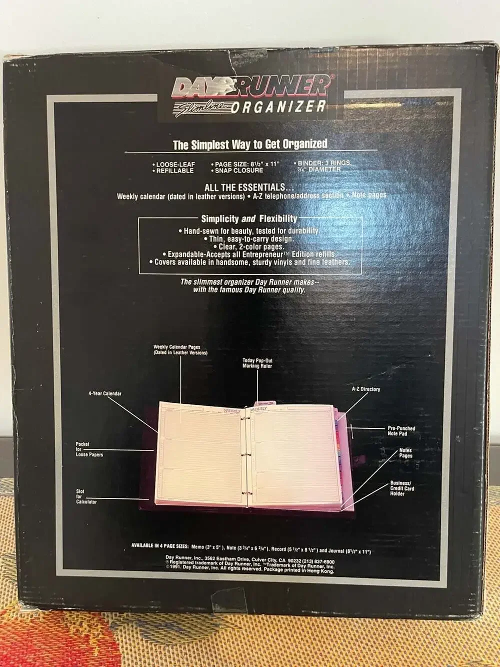 Vintage 1991 Day Runner Journal Slimline System Organizer 8.5 x 11 Binder